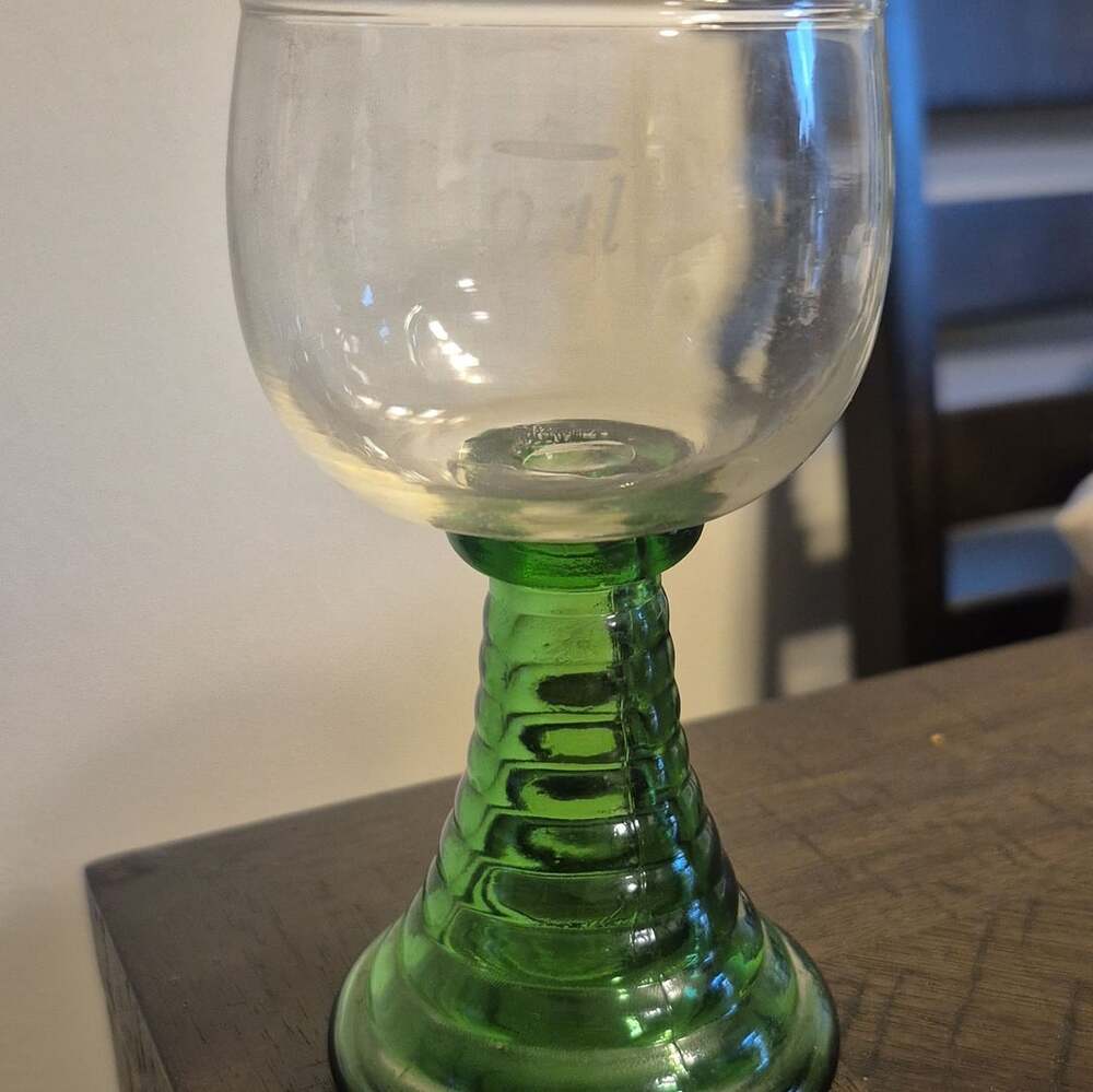 Vintage German Roemer Style Wine Goblet with Green Ribbed Beehive Stem 0.1L- Set